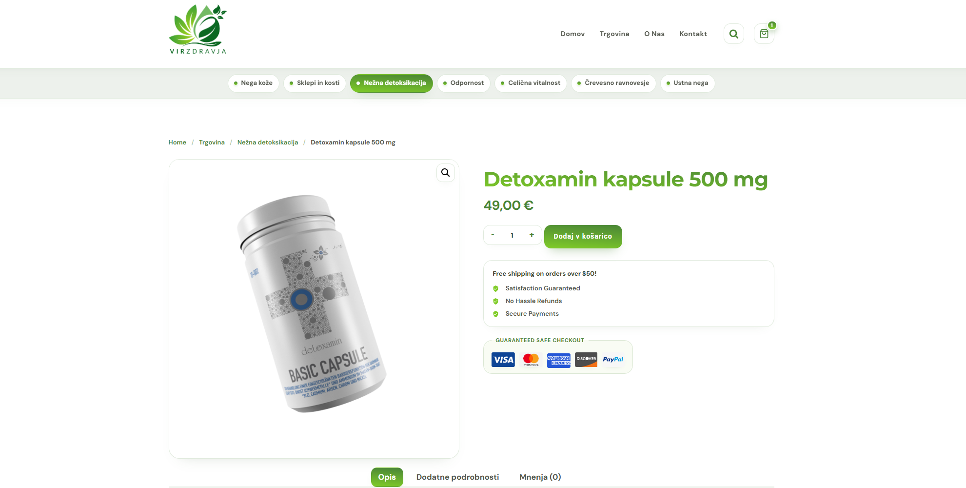 Primer pregledne produktne strani spletne trgovine