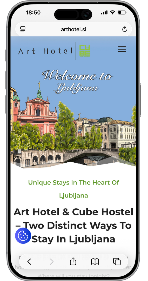 Mobilni prikaz spletne strani Art Hotel
